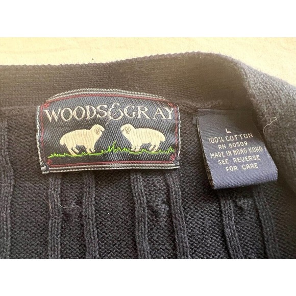 Woods & Gray Cardigan Sweater Men's L Blue V Neck Solid Long‎ Sleeve Cable Knit - Picture 3 of 9